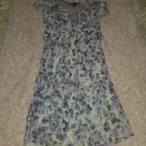 R & M Richards Floral Blue and Green Casual Dress